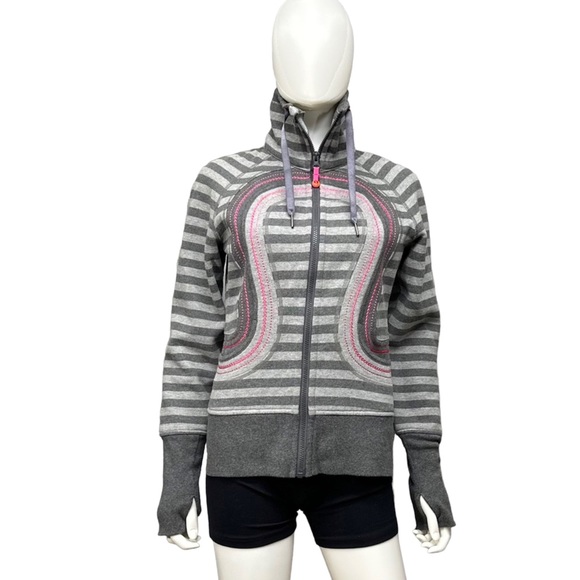 Lululemon In Stride Jacket in Grey Parallel Stripe Pink Stitch RARE [766] - Picture 1 of 12